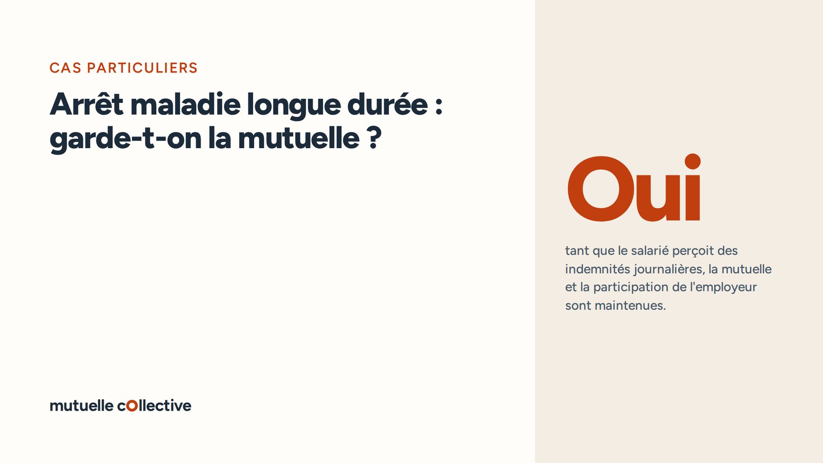 Repère chiffré : Oui, tant que le salarié perçoit des indemnités journalières, la mutuelle et la participation de l'employeur sont maintenues.